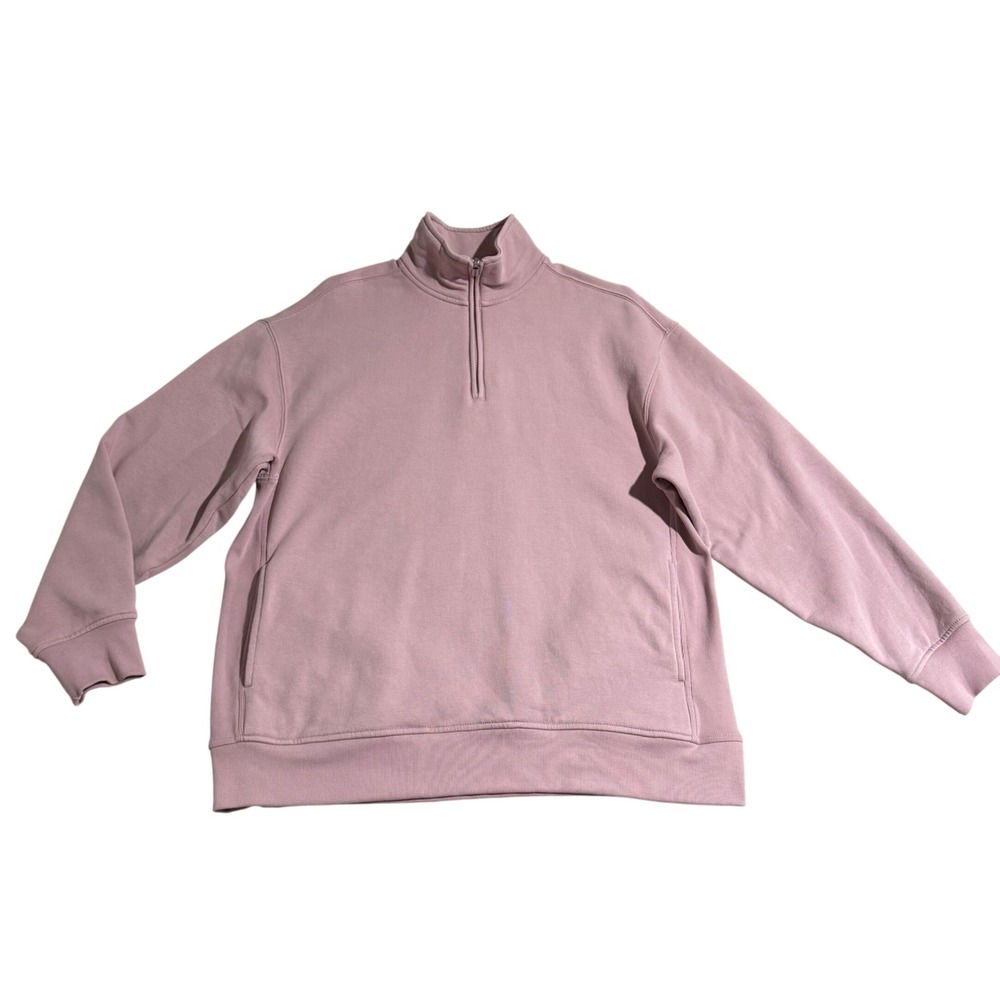 Athleta Forever Fleece 1/4 Zip Sweatshirt Small Petite Pink Oversized Mock Neck